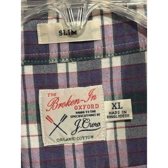 J.Crew Oxford Slim Men's Purple/Green Plaid Long Sleeve Button-Down XLarge - Picture 4 of 6